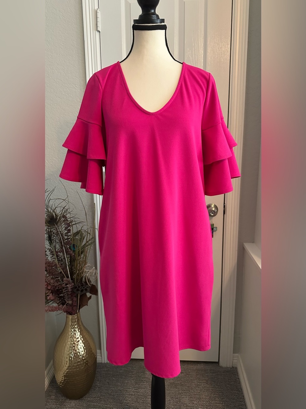 First Love Hot Pink Tiered Sleeve Shift Dress